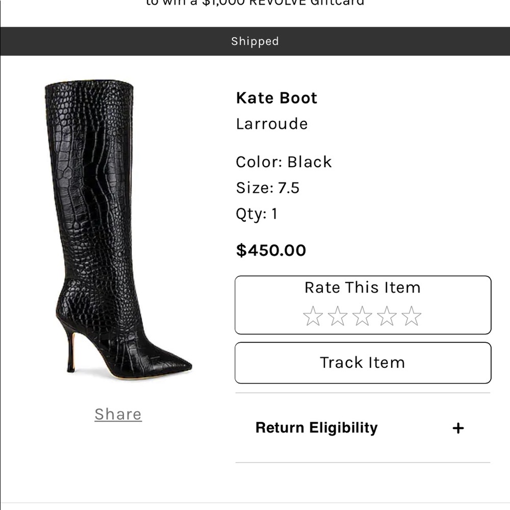 Larroude black Croc leather boot